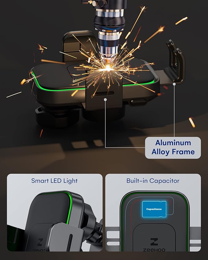 ZEEHOO Wireless Car Charger, DUOXX Dual Coils 15W Fast Charging Auto-Clamping Car Mount, Dashboard, Vent Charging Phone Holder for iPhone 17 16 15 14 13 12, S23 Ultra, Z Flip4 3, etc