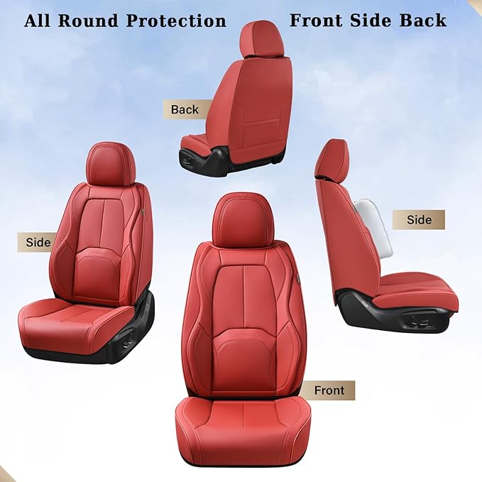 Coverado Seat Covers, Car Seat Covers Front Seats, Premium Nappa Leather Seat Covers for Cars, Waterproof Car Seat Protector with Lumbar Support, Front Seat Covers Universal Fit for Most Cars (Red)