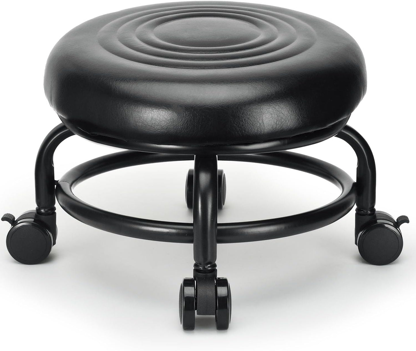 Low Height Rolling Stool Low Roller Stool PU Leather Comfortable Chair, Modern Low Rolling Stool for Home Office Garage Shop