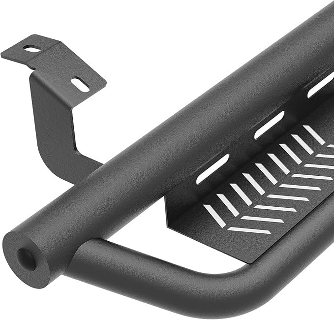 Double Cab Running Boards Side Steps Compatible with 2007-2021 Toyota Tundra Extended Cab (2 Half-Size Rear Doors), Bolt-on Nerf Bar Step Rails, Two Stairs Design (Black Steel, Star Logo)