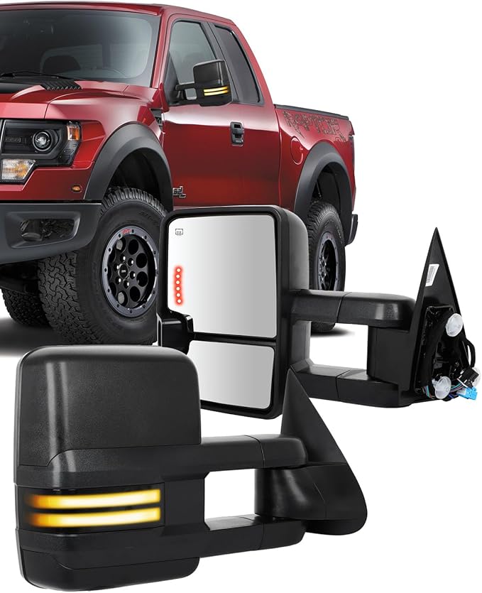 ECCPP Tow Mirrors Towing Mirrors Compatible With 2003-07 For Chevy For GMC Pickup With Left Right Side Power Adjusted Heated Arrow Light Width Light With Black Housing