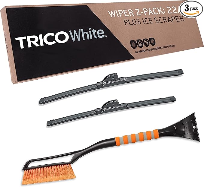 TRICO White 22 Inch & 18 Inch Pack of 2 Extreme Weather Winter Automotive Replacement Windshield Wiper Blades Plus Snow Brush and Detachable Ice Scraper for My Car (35-2218IS)