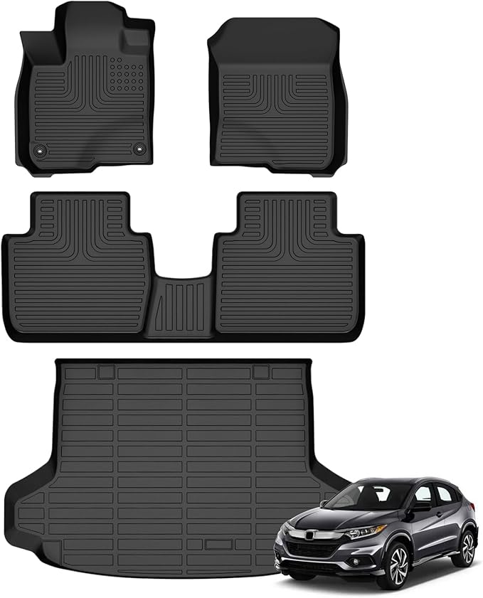 Floor Mats & Cargo Liner for Honda HR-V 2023-2026/ HR-V Hybrid 2023-2026 All Weather Automotive TPE Liners Set Anti-Slip Waterproof Floor Liners Accessories (Car Mats+Trunk Mat) Black