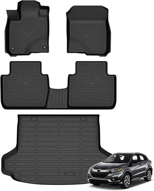Floor Mats & Cargo Liner for Honda HR-V 2023-2026/ HR-V Hybrid 2023-2026 All Weather Automotive TPE Liners Set Anti-Slip Waterproof Floor Liners Accessories (Car Mats+Trunk Mat) Black