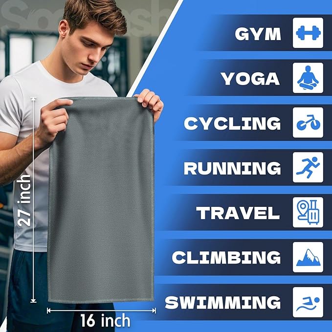 Microfiber Gym Towels for Showering Working Out Quick Dry Negative ions Large Middle Small Sizes Lightweight Gym Towel for Men Women Tennis Sports Towels for Body Hot Yoga Fitness Essentials