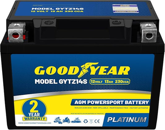 Goodyear GYTZ14S - 12 Volt 13 AH, 230 CCA, Rechargeable High-Performance, Maintenance Free, SLA - AGM Battery for Motorcycle, ATV, UTV, Scooter, Snowmobile, Motorbike and more!