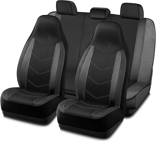 PIC AUTO Car Seat Covers, High-Back Full Set Automotive Seat Covers, Front and Rear Bench - Sports Carbon Fiber Mesh Design, Universal Fit for Most Cars, SUVs, Trucks, Airbag Compatible (Gray)