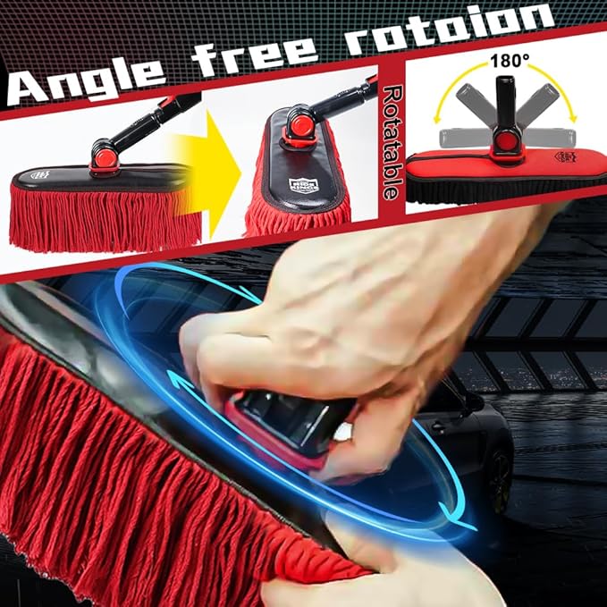 2In1|2MOPS(Car Wash Brush Mop*1 & Car Duster Mop*1) with 1 Long Handle|Microfiber Car Brushes for Washing Exterior,Car Wash Accessories Scratch Free,Car Wash Mop for Rv Truck Boat
