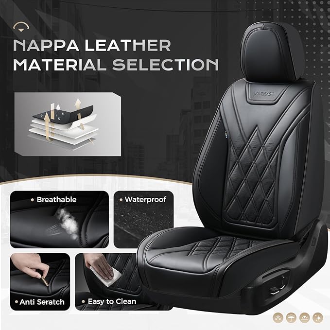 Coverado Car Seat Covers, Front Covers for Cars, Car Seat Cover Front Seats, Automotive Seat Cover, Waterproof, Leather Car Seat Cushion, Universal Interior Seat Protectors for Most Cars Black