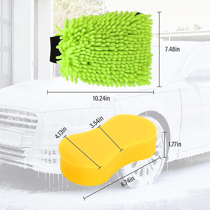 2 Pack Car Wash Mitt Microfiber & Car Wash Sponge,Non Scratch Microfiber Mitt and Sponges for Car Washing Supplies,Trucks and Motorcycles