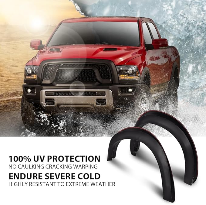 G-PLUS 4Pcs Fender Flares Compatible With Dodge Ram 1500 2009-2018 Textured Factory Style 68054339AB, 68054338A