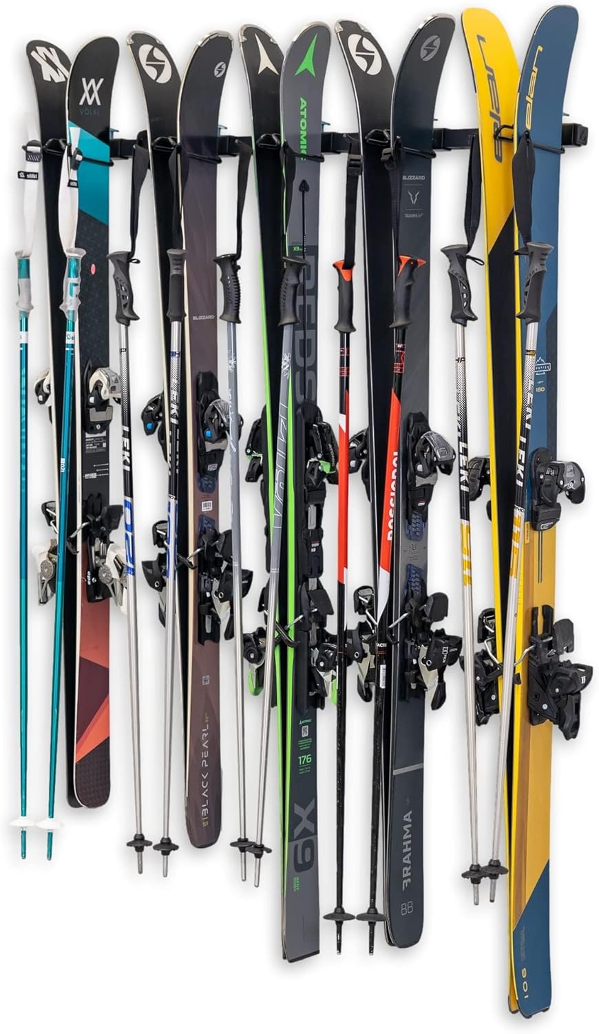 StoreYourBoard Lone Peak Ski Storage Rack, Wall Mount Organizer Holds 5 Pairs of Skis and Poles, Supports 300 lbs, 46 in x 8 in x 3.5 in