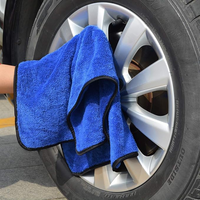 SINLAND Microfiber Car Drying Towels Ultra Absorbent,No Streaks,Scratches, or Water Spots,Wash Cleaning Auto Detailing Towels 380gsm 16inch x 24inch 3Pack Blue