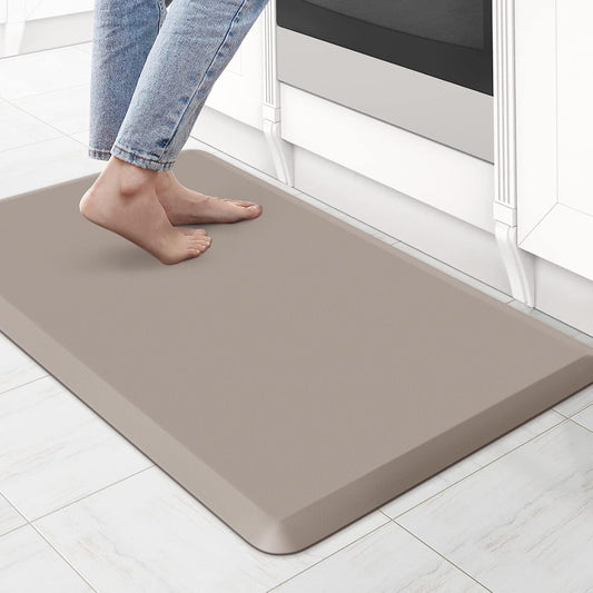 KitchenClouds Kitchen Mat Cushioned Anti Fatigue Rug 17.3"x28" Waterproof Non Slip Standing Desk Mat Comfort Floor Mats for Kitchen House Sink Office (Khaki)