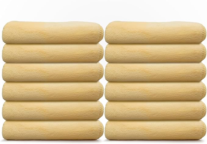 VPD Microfiber Coral Fleece Towels - Dark Yellow, Ultimate Car Drying Towels, Extra Large, Super Absorbent, Lint and Scratch Free, Perfect for Car Wax Polishing (12, 15.75" by 15.75")