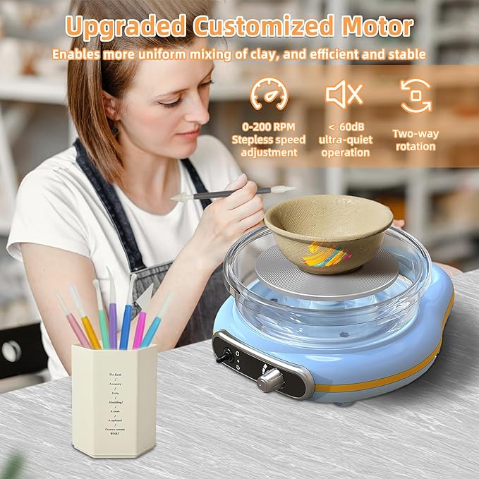 Mini Pottery Wheel Kit for Kids - 4.7" Turntable Two-Way Rotation Electric Pottery Machine, Adjustable Speed, Low Noise, Clay Wheel DIY Kit for Teens Adults Beginners, Pottery Tools Included