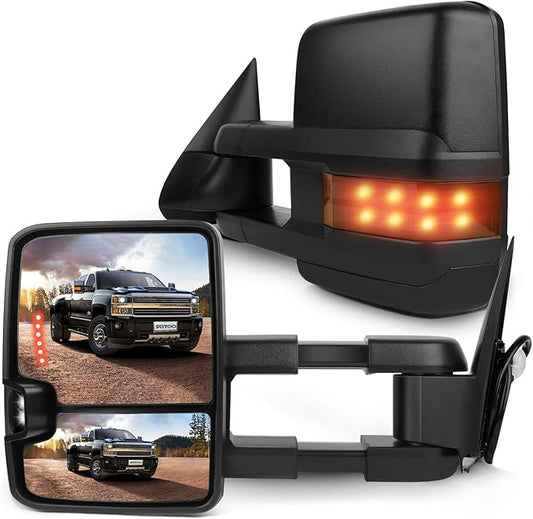 SCITOO Towing Mirrors fit 1988-1998 for Chevy for GMC C/K 1500 2500 3500 1992-1999 for Chevy for GMC C/K 1500 2500 for Suburban Tahoe Yukon Black Caping Power LED Turn Signal Side Mirrors