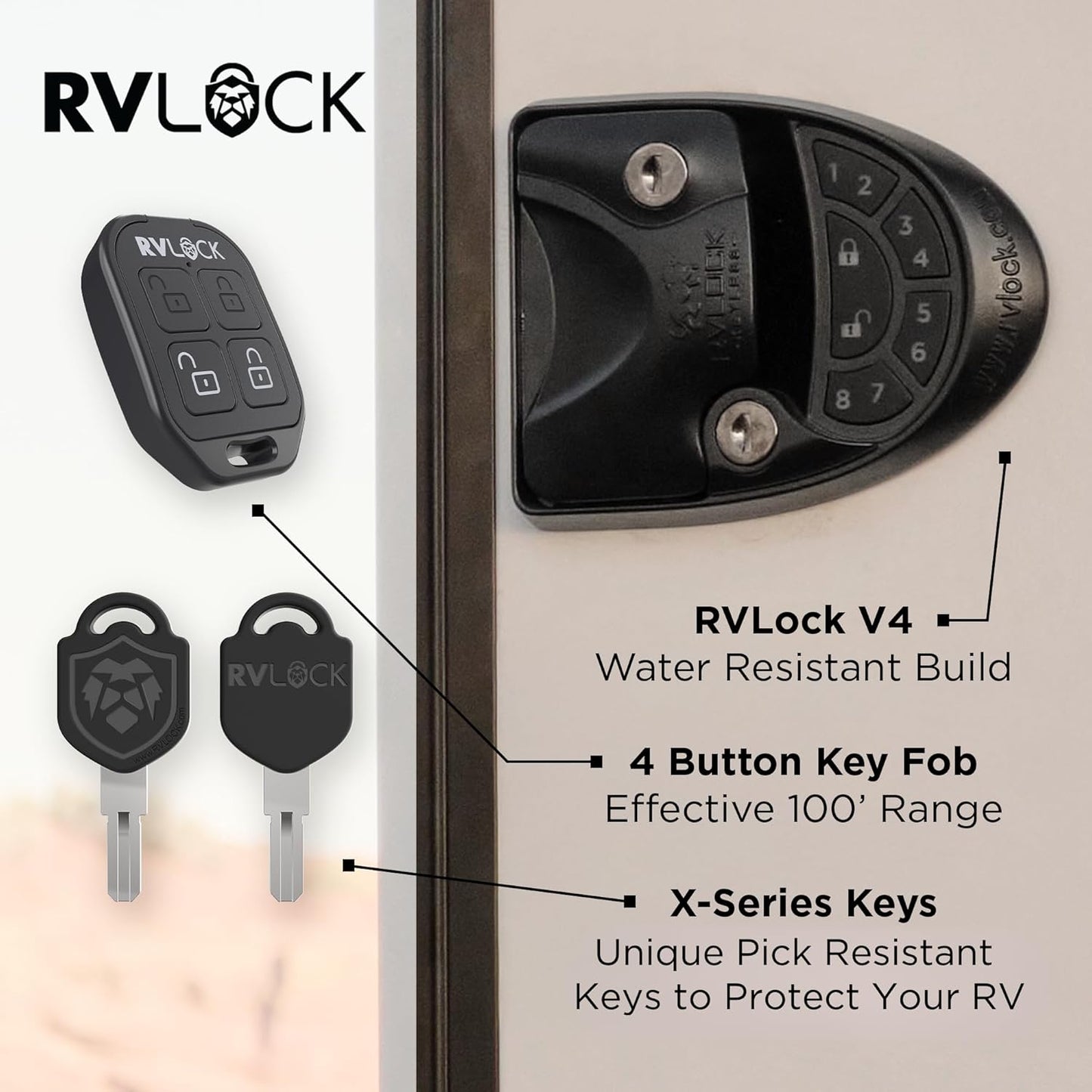 RVLOCK V4 RV Door Lock Keyless Entry with Remote, Secure and Convenient Camper Latch Replacement, Durable RV Door Lock Replacement for Trailers with Patented Security Technology