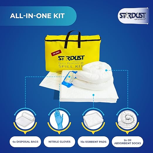 Stardust Spill Products Oil-Only Spill Kit – OSHA Compliant Solution for Vehicles, Industrial, & Restaurant Use, Emergency Response Oil Cleanup, Single Pack