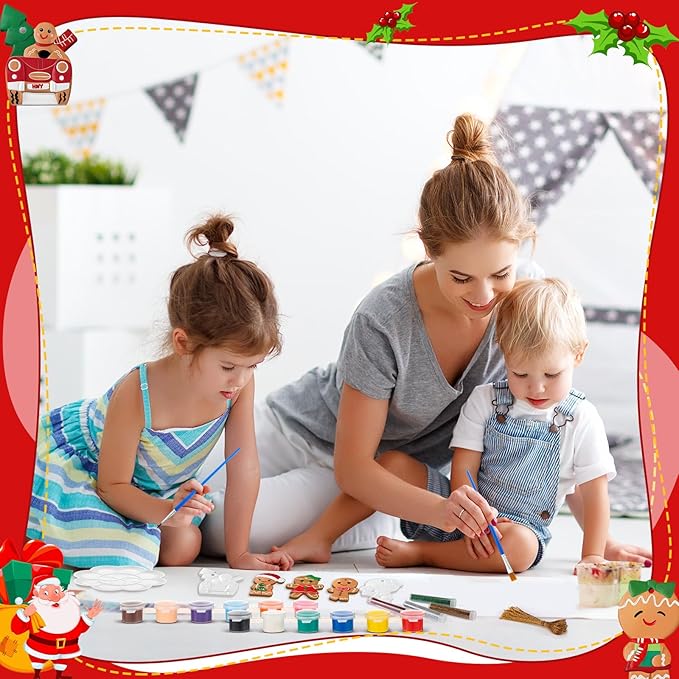 TecUnite 28 Pcs Ceramic to Paint Christmas Ornament Crafts Adults Unpainted DIY Ceramic Figurines Decorate and Paint Your Own Ornaments Kits DIY Craft Xmas Holiday Activities(Gingerbread Man)