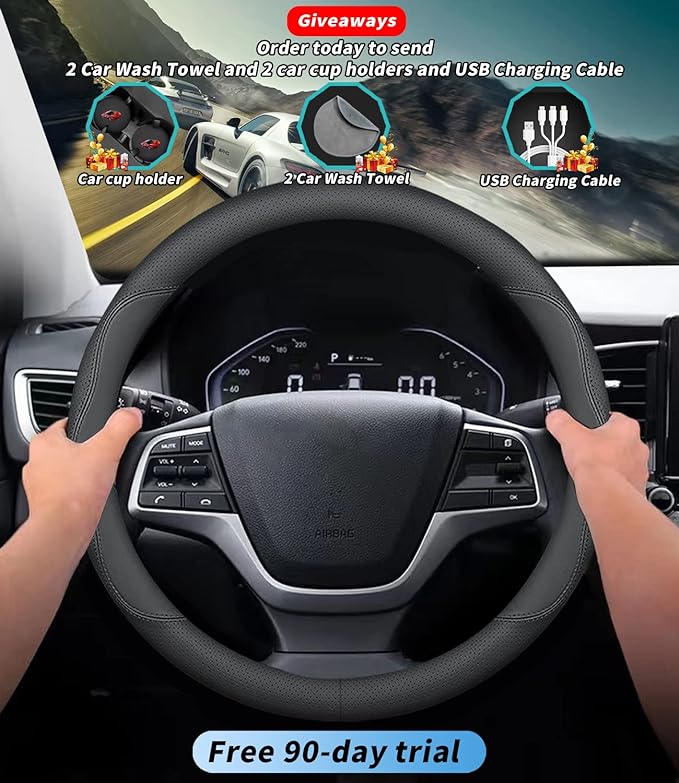 Custom-Fit for Volvo Steering Wheel Cover, Premium Leather Car Steering Wheel Cover with Logo, Non-Slip, Breathable (B-Style,for Volvo)