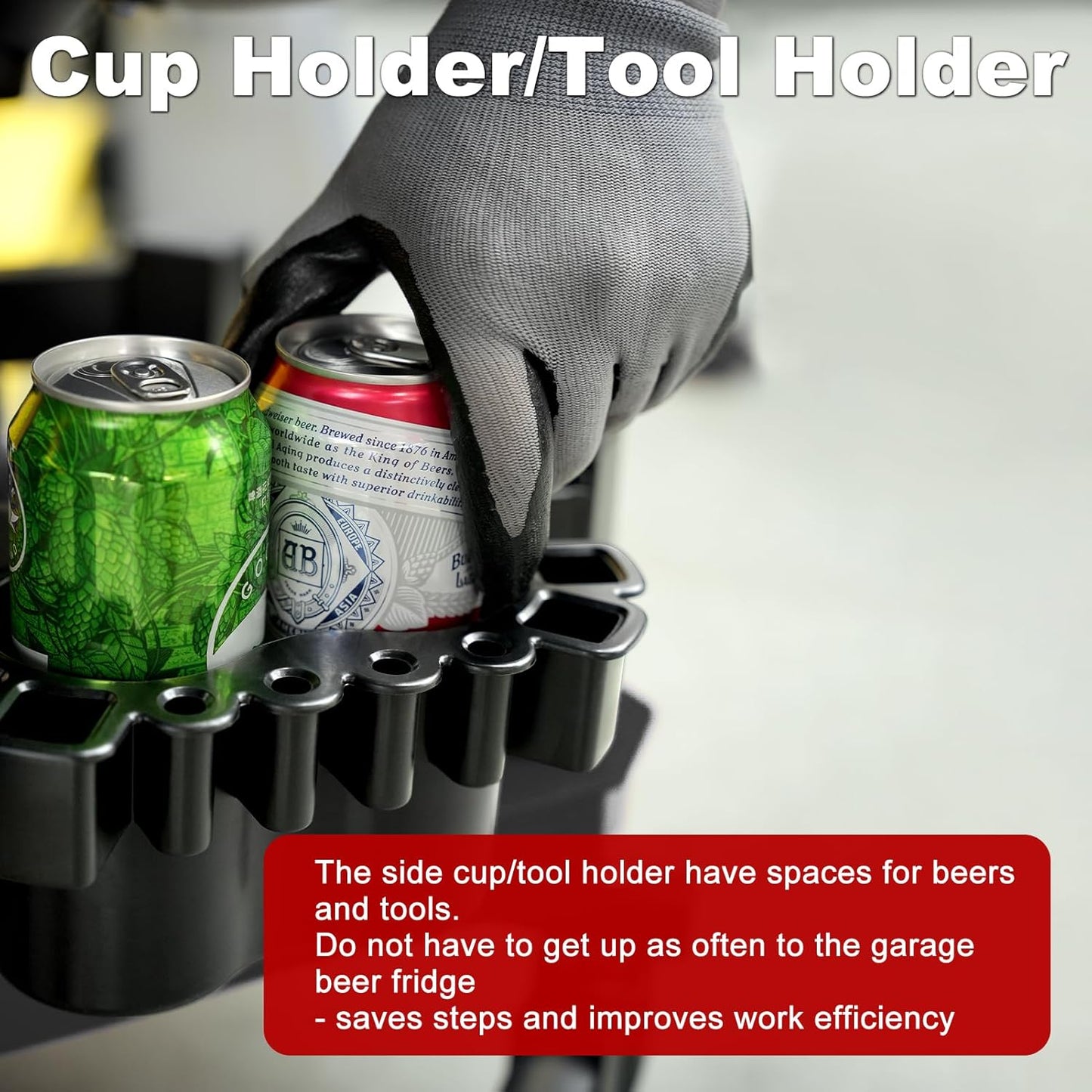 Rolling Stool with Wheels, Adjustable Shop Stool Mechanic Seat, Garage Shop Roller Work Chair, Mobile Rolling Seat with Tool Tray, 2 Cup Holders, 4" Casters, 350 LBS, Heavy-Duty, Black