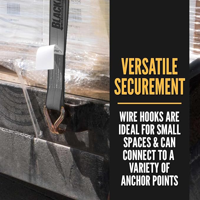 US Cargo Control Blackline Ratchet Straps Heavy Duty (10-Pack), 2 Inch x 18 Foot Black Ratchet Straps with Double J Hooks, 13,000 LBS Break Strength, Heavy Duty Tie Down Straps for Trucks & Trailers