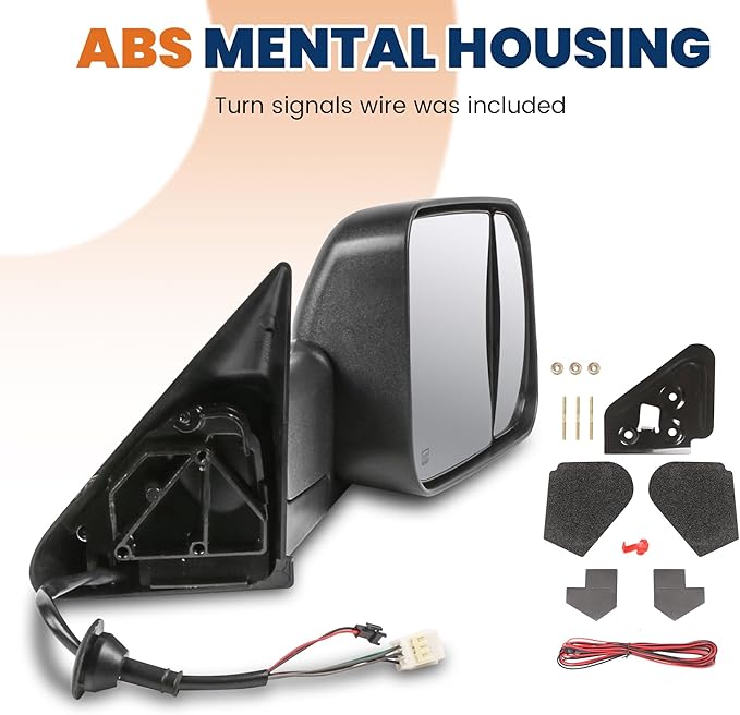 Pair Black Power Heated Towing Mirrors Compatible for 1998-2001 Dodge Ram 1500/1998-2002 Dodge Ram 2500 3500 w/Led Turn Light