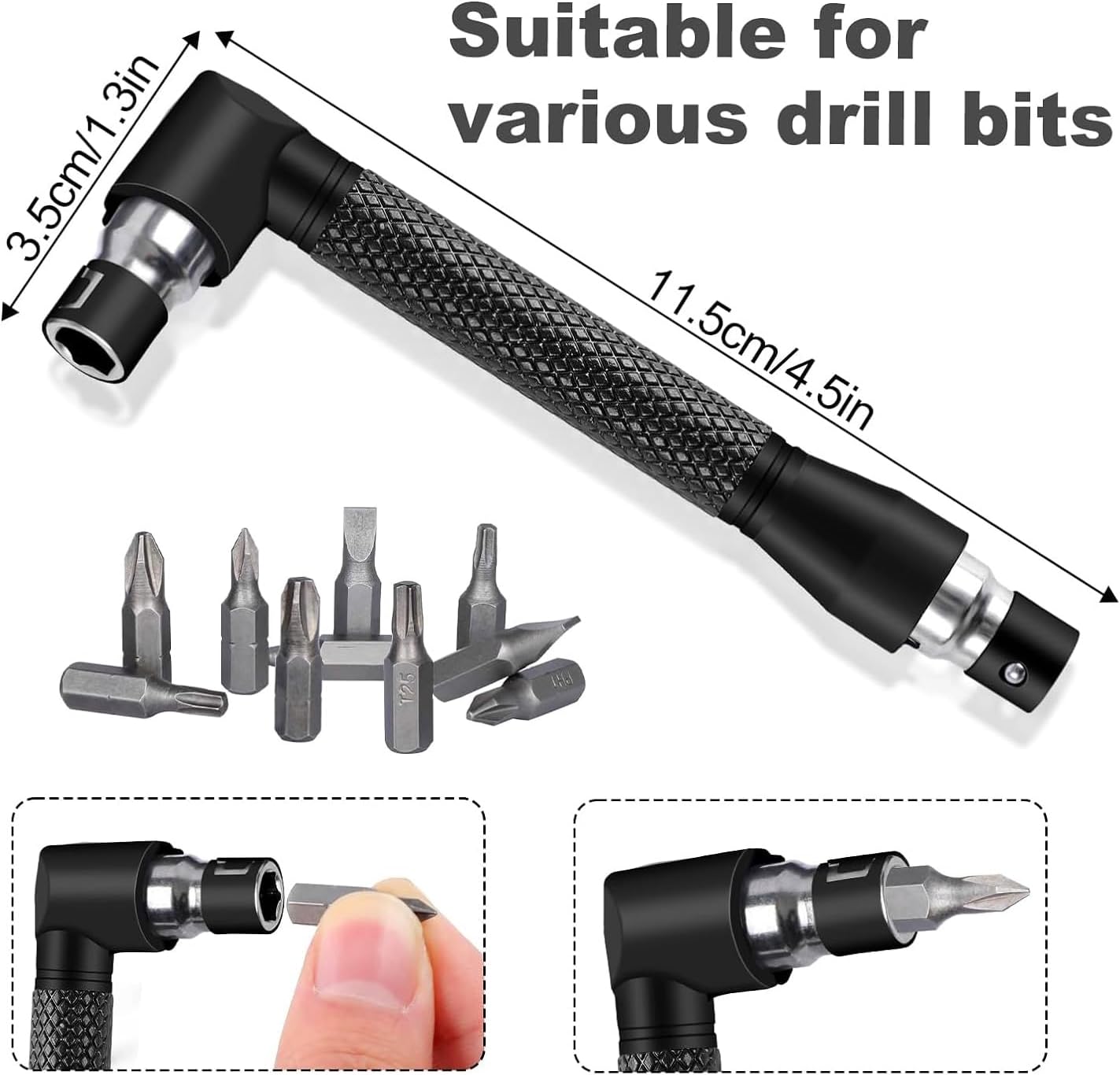 17Pcs Flexible Drill Bit Extension, Include 3Pcs Rotatable Socket Adapter 2Pcs Hex Shank 105° Right Angle Drill Attachment 10 Short Screwdriver Bits 90° Angled Bits and Bendable Extension