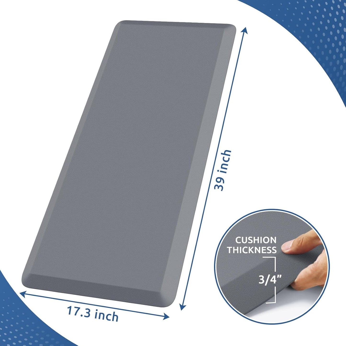 KitchenClouds Kitchen Mat Cushioned Anti Fatigue Kitchen Rug Non Slip Standing Mat Comfort Floor Mats for Sink Office (17.3"x39"- 0.8inch,Grey)