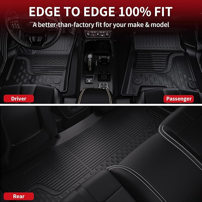 LASFIT Floor Mats for Dodge Ram 1500 2013-2018 & 1500 Classic 2019-2024 Quad Cab Bench Seat(Not for Bucket Seat & Vinyl Flooring), All Weather TPE Custom Fit Car Mats Floor Liners 1st & 2nd Row, Black
