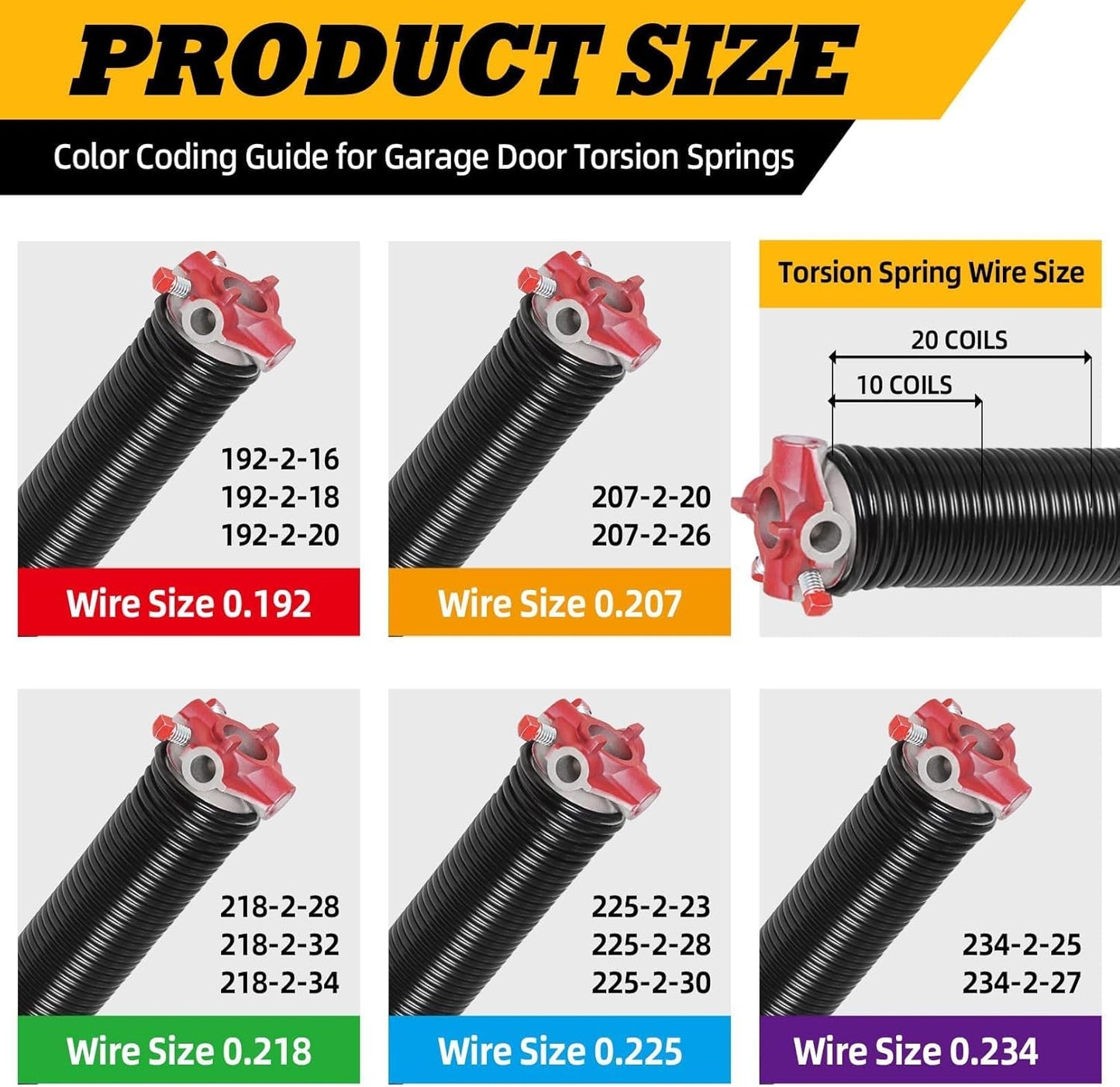 Pair of 2"Garage Door Torsion Springs Set with Non-Slip Winding Bars, Electrophoretic Coated (0.207X2"X26")