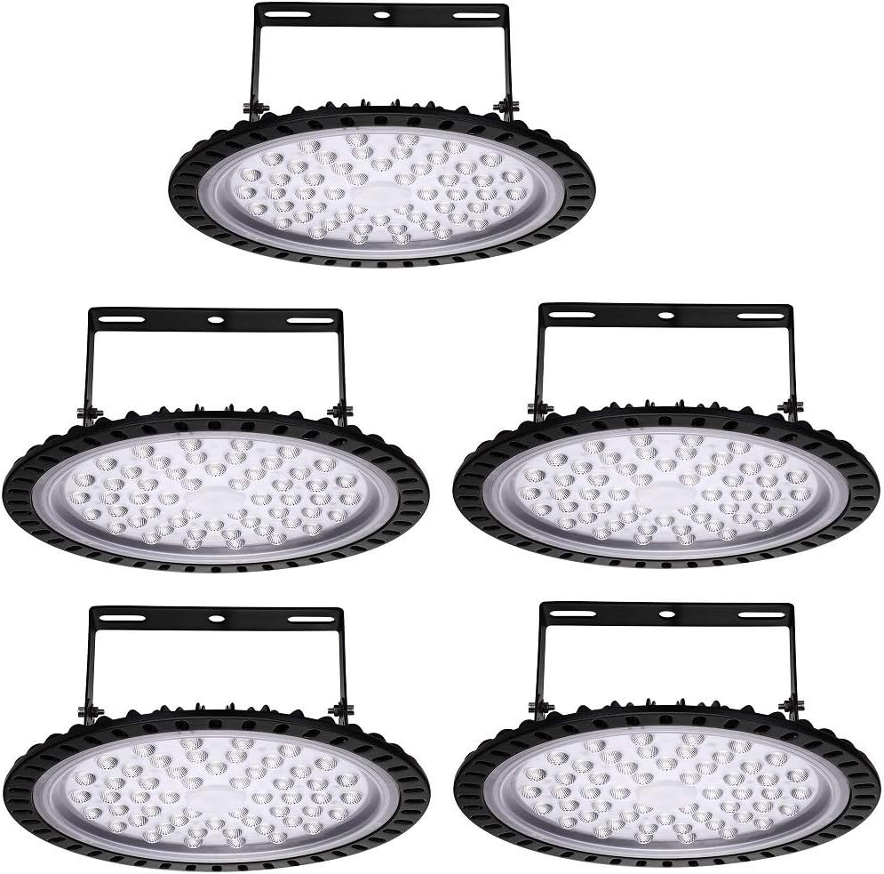 Viugreum 5 PACK 200W UFO LED High Bay Light, 20000LM 6500K Daylight White LED Warehouse Lighting, IP65 Waterproof Commercial Bay Lighting for Garage Barn Workshop Wet Location