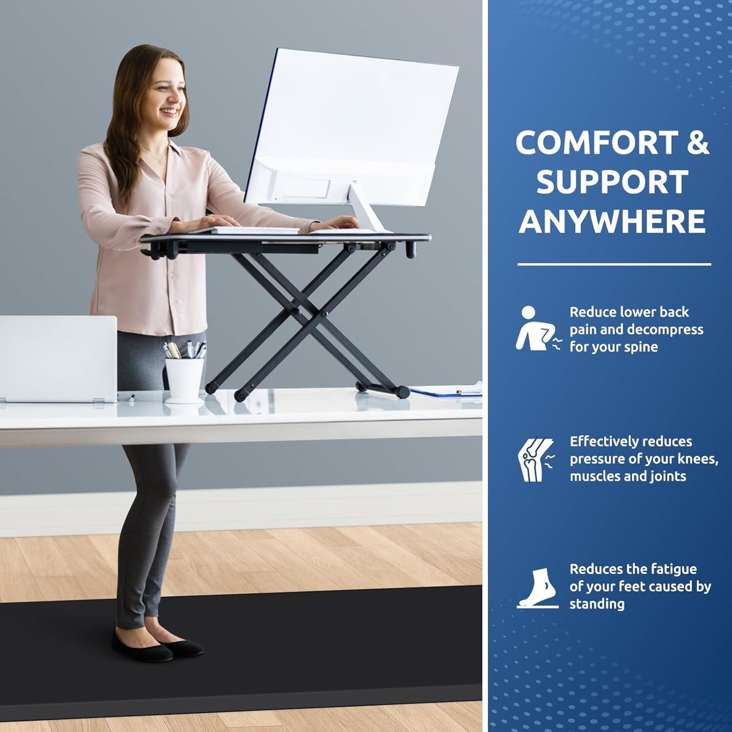 KitchenClouds Kitchen Mat Cushioned Anti Fatigue Rug 24"x70" Waterproof, Non Slip, Standing and Comfort Desk/Floor Mats for House Sink Office (Black,0.8inch)