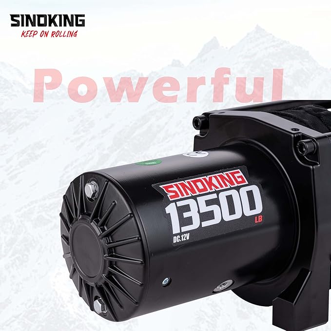 SINOKING 13500 lb Electric Winch for Jeep, Truck, SUV, Trailer Winch & Boat Winch – Heavy Duty Synthetic Rope 12V Winch, Waterproof Towing Winch with Wireless and Wired Remote