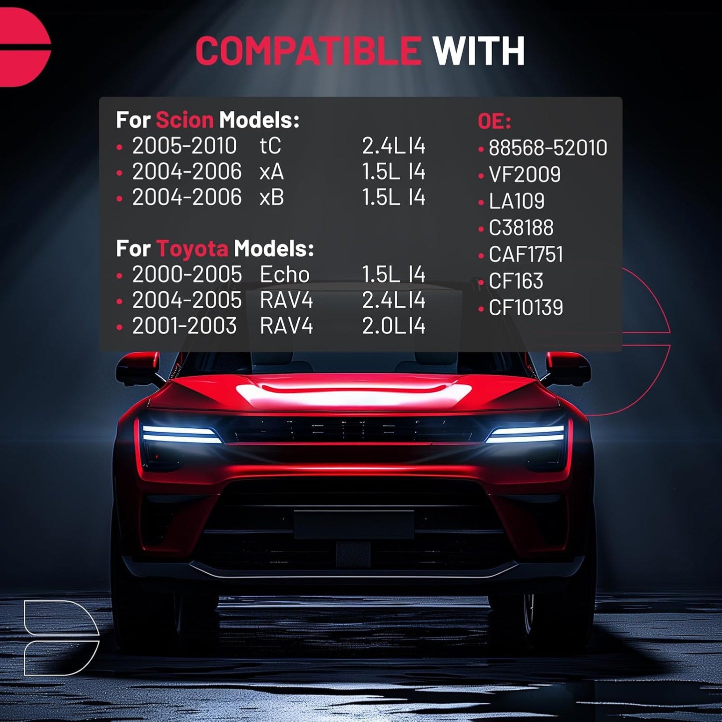 BDFHYK CF10139 Cabin Air Filter with Activated Carbon Compatible with Toyota Echo 2000-2005, RAV4 2001-2005, Compatible with Scion tC 2005-2010, xA/xB 2004-2006, Replace# 88568-52010