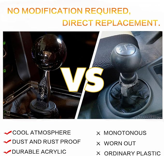 Round Ball Shift Knob Universal Gear Shift Knob 5 6 Speed for Manual Automatic Vehicles with Adapters (Pure Black)