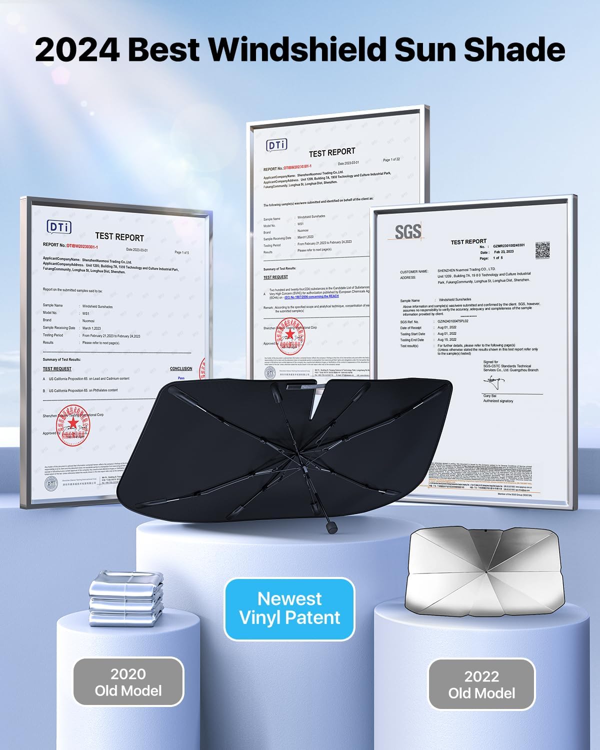 [2025 Upgraded] Nmoiss Windshield Sunshade Umbrella Car - [Vinyl Coating Heat Shield] Protect Car from Sun Rays & Heat Damage Keep Cool and Protect Interior X-Small (52" L x 28" W)