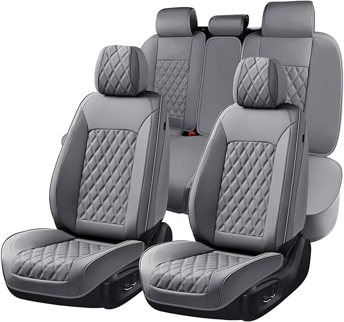 Huidasource Gray Seat Covers Full Set, Gray Seat Covers 5 Seats Waterproof Nappa Leather, Universal Fit for Most Cars,Van,Truck, SUV, Honda Civic Nissan Compass Sentra Focus Explorer(Full Set/Gray)