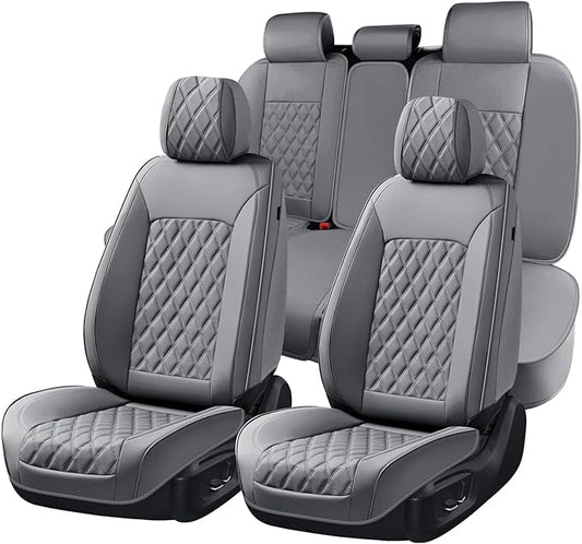 Huidasource Gray Seat Covers Full Set, Gray Seat Covers 5 Seats Waterproof Nappa Leather, Universal Fit for Most Cars,Van,Truck, SUV, Honda Civic Nissan Compass Sentra Focus Explorer(Full Set/Gray)