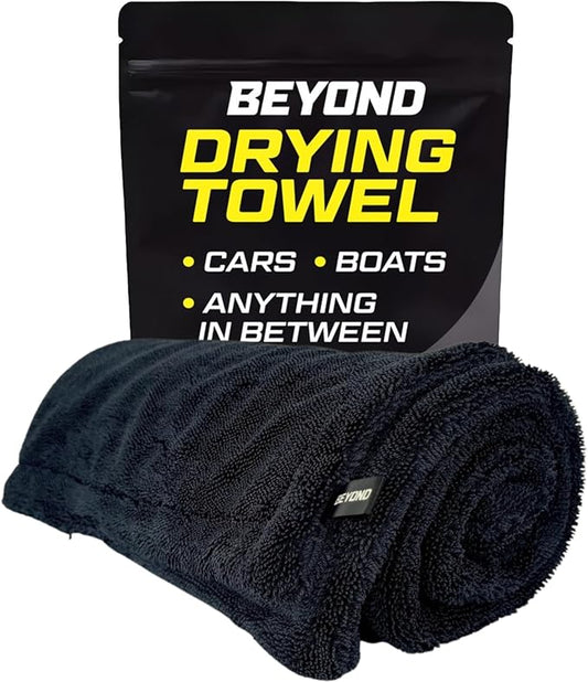 Beyond Drying Towel - Super Absorbent Large Premium Microfiber Detailing Towel for Cars and Boats - Twisted Loop Microfiber Technology - One-Pass Scratch and Streak Free - 24' x 36' Black