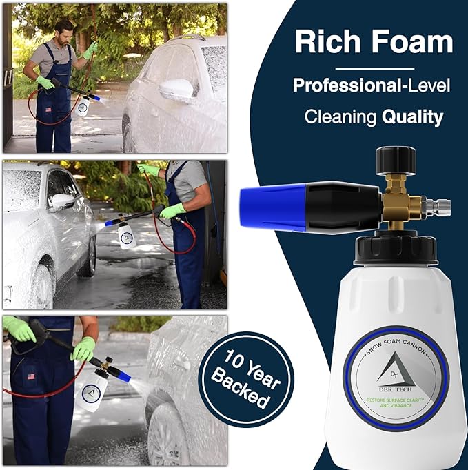 Foam Cannon for Pressure Washer, 1.1mm Orifice, 1000-4000 PSI, 1/4 Inch Quick Connector, Wide Neck and Adjustable Spray, Heavy Duty Car Snow Foam Blaster for Superior Foaming & Deep Clean, Blue
