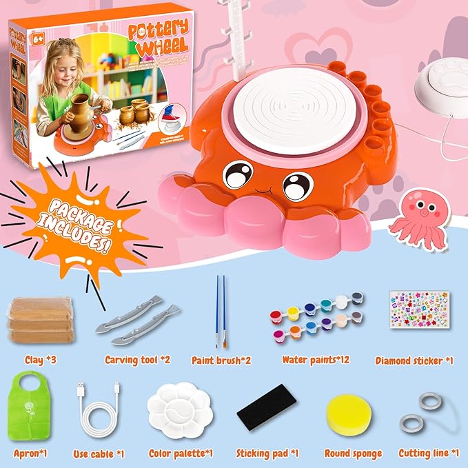 Insnug Pottery Wheel for Kids - Arts and Crafts for Kids Ages 8-12,Kid Pottery Wheel Kit Toys with Modeling Clay Sculpting Tools for Girls Boy Birthday Gift for 6 7 8 9 10 11 12+