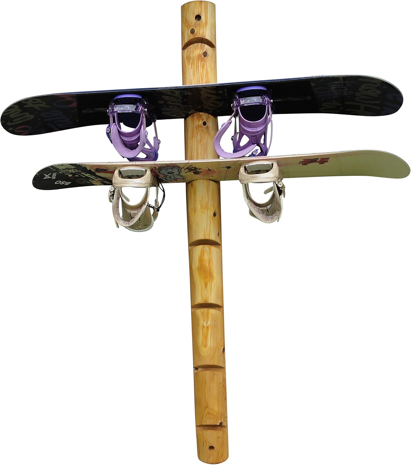 7-Place Wall-Mounted Snowboard Log Rack, Wakeboard Racks, Skateboard Holder Wall Mount, Vertical Snowboard Wall Mount Sport Storage for Garage, Skateboard Rack Walls, Wood Storage Racks - Natural