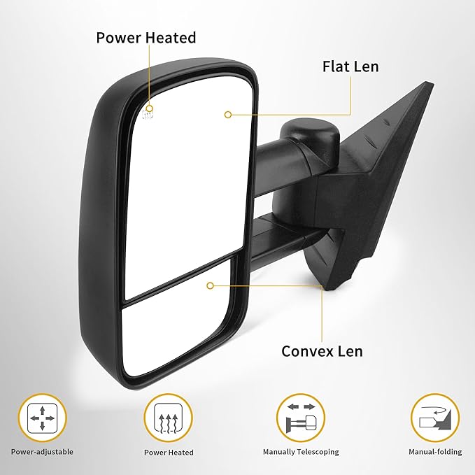 DWVO Towing Mirrors Compatible with 2007-2014 Chevy Silverado GMC Sierra 1500/2500/3500 Yukon Power Heated Side Mirrors, Trailer Tow Mirrors A Pair
