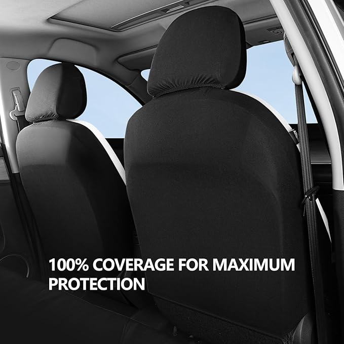 Neoprene Waterproof Car Seat Covers, Premium Cloth Seat Covers, Car Seat Cover Front Seats Airbag Compatible, Universal Automotive Comfort for Most Cars,Trucks,SUVs(Black White 816)