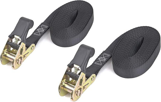 PowerTye - Endless Ratchet Strap - 1in x 10ft Easy Grip (Hookless), Tie Down Strap w/ 400 lb. Working Load Limit / 1,200 lb. Break Strength, Ideal for Motorcycle, Truck Beds, & Cargos, Black 2-Pack