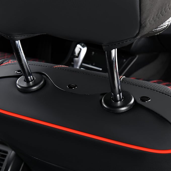 FLORICH Leather Car Seat Covers, Automotive Seat Cover 2 Pack Waterproof Seat Covers for Cars Driver Seat Cover Protectors Universal Fit for Most Cars SUV Trucks Vehicles, Black&Red Line