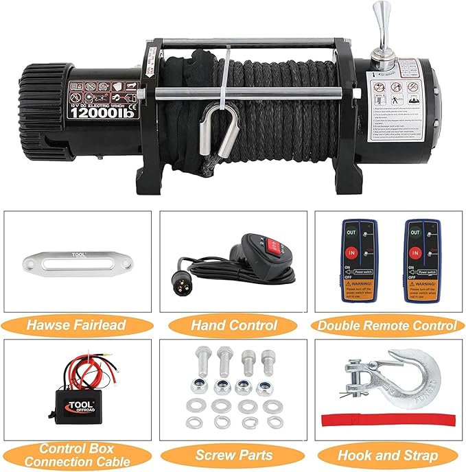 12000LBS Winch 12V Electric Winch Kit,Synthetic Rope Electric Winch for Jeep Truck SUV ATV UTV Off Road Trailer,with Wireless Remote for Trucks