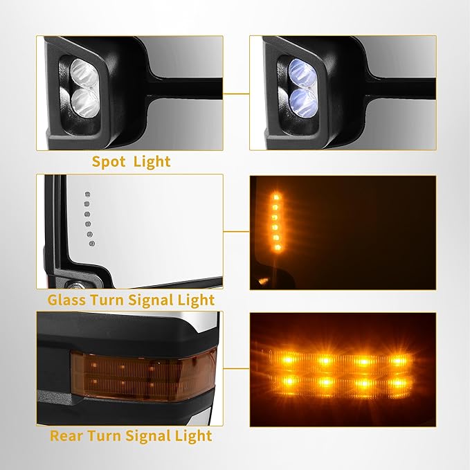 DWVO Telescoping Towing Mirrors for Chevy Silverado GMC Sierra 2007-2014, 2500HD 3500HD Tahoe Suburban Avalanche Yukon XL Denali, Power Heated Folding Mirrors with Turn Signal & Spot Light